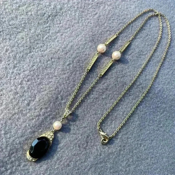 Marvella Black Gemstone with 3 Pearl and Diamond Like accents - Picture 5 of 5